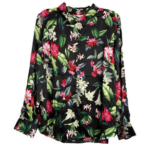 NWT Tommy‎ Bahama Black Silk Fancy Floral Long Sleeve Shirt Womens XL